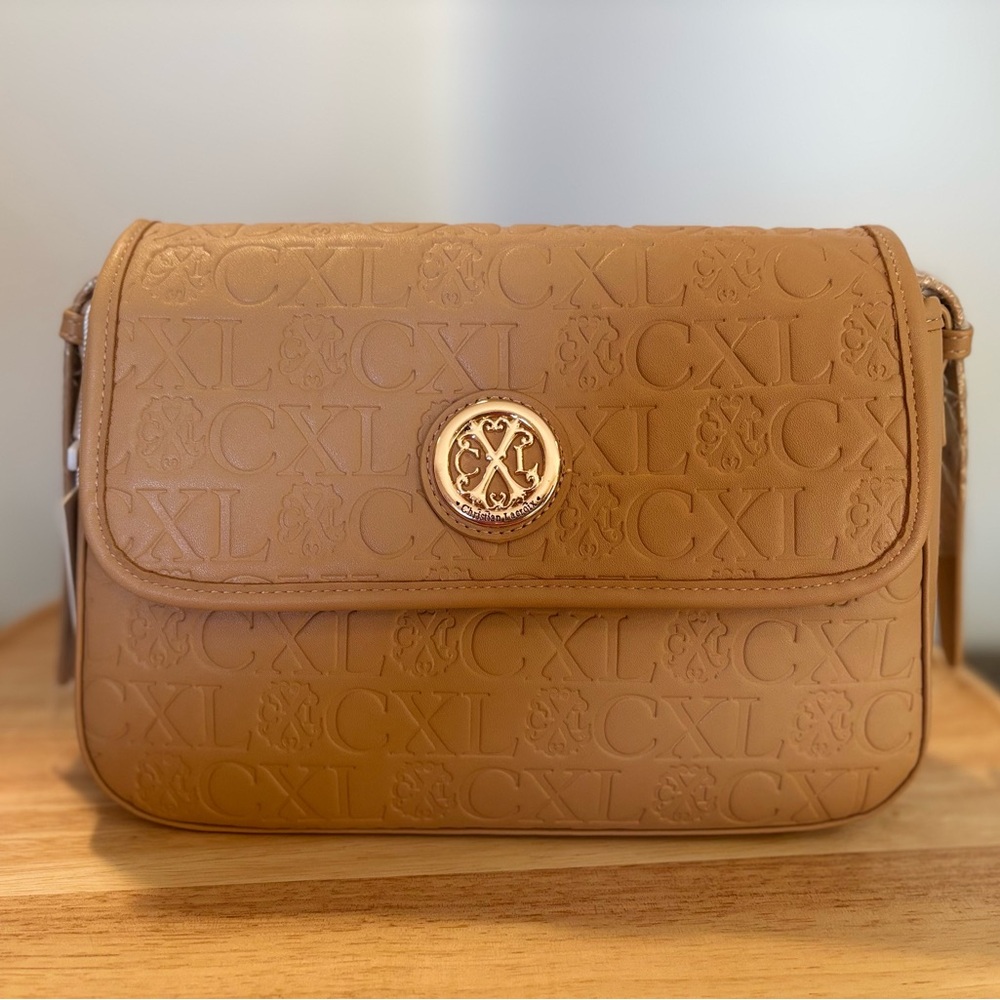 CXL by Christian Lacroix Clara Embossed Logo Shoulder Bag - Color: Toffee